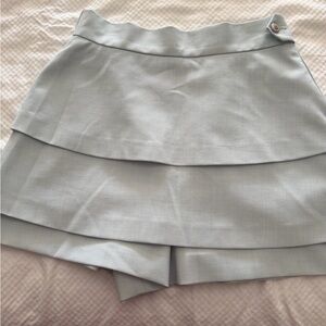 Maje Pale Blue Layered Skort with Subtle Button Trim